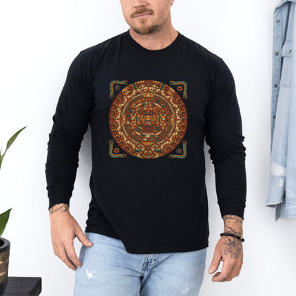 Aztec Calendar T-Shirt | Mesoamerican Sun Stone Art Long Sleeve Tee