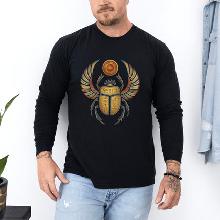 Winged Khepri Scarab Long Sleeve T-Shirt | Egyptian God Graphic Tee