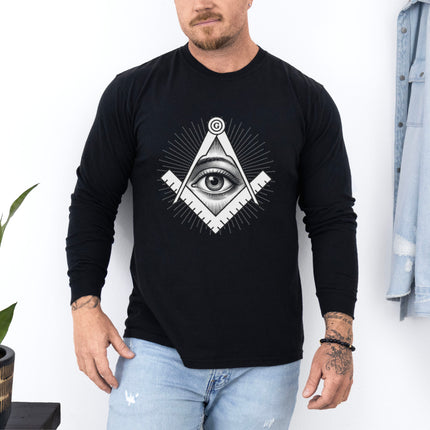 Square and Compasses Eye Long Sleeve T-Shirt | Masonic Graphic Tee