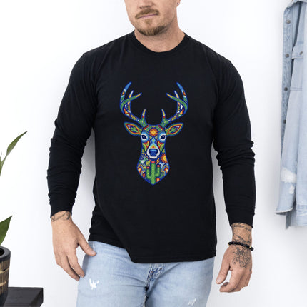Huichol Deer Long Sleeve T-Shirt | Colorful Antler Graphic Tee