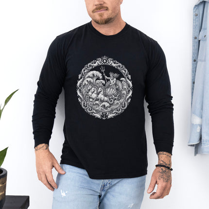 Poseidon Chariot T-Shirt | Greek Sea God with Trident Long Sleeve Tee
