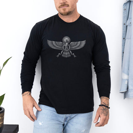 Etched Faravahar Long Sleeve T-Shirt | Persian Symbol Graphic Tee