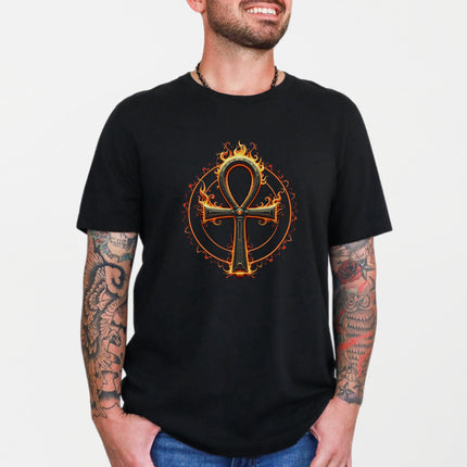 Burning Ankh T-Shirt | Fiery Egyptian Cross Symbol of Life Graphic Tee Shirt