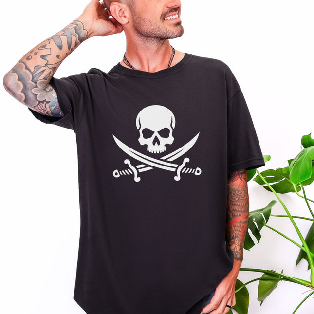 Jolly Roger Skull and Cutlass T-Shirt - Pirate Symbol Graphic Tee
