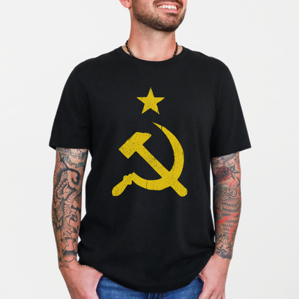 Vintage Hammer & Sickle Star T-Shirt | USSR Soviet Communist Gold Grunge