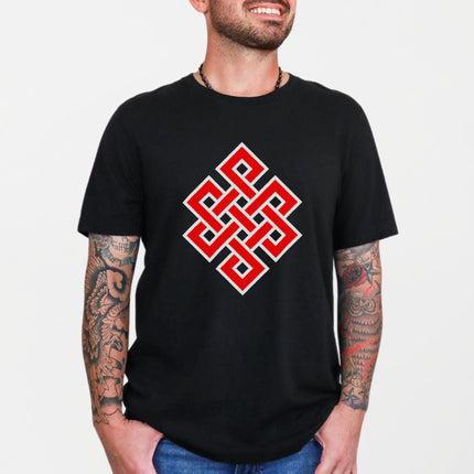 Endless Knot T-Shirt | Buddhist Eternal Symbol Red Graphic Unisex Tee Shirt