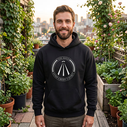 Black Awen Mind Body Spirit Celtic symbol pullover hoodie.