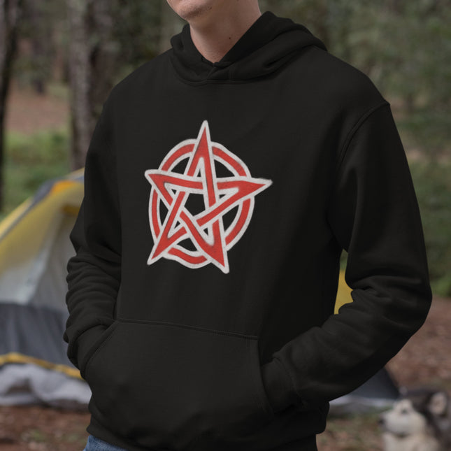 Red Pentacle Symbol Hoodie | Wiccan Pagan Occult Graphic Pullover Hoodie
