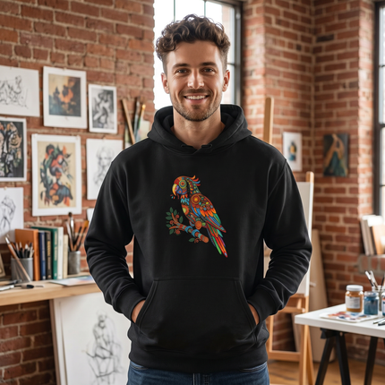Huichol Parrot Spirit Animal Art Hoodie - Bohemian Mandala Bird Design