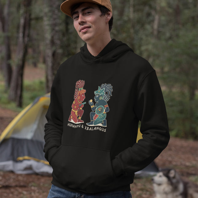 Hunahpu & Xbalanque Maya Hero Twins Hoodie | Mayan Mythology Graphic Pullover V1