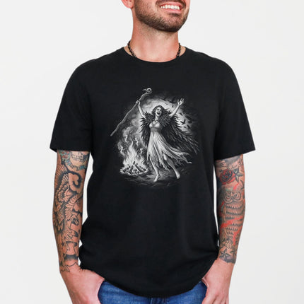 The Morrigan Witch T-Shirt | Celtic Goddess Raven Bonfire Ritual Tee Shirt