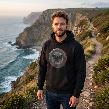 Norse Raven Shield Hoodie - Viking Mythology & Runic Symbols