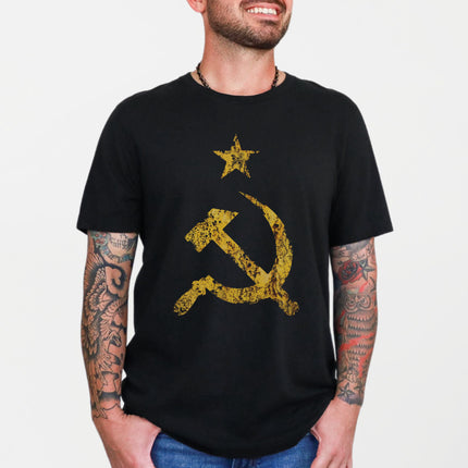 Vintage Hammer & Sickle Star T-Shirt | USSR Soviet Communist Gold Grunge