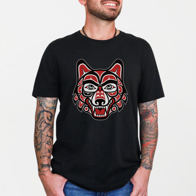Northwest Coast Wolf Head T-Shirt | Indigenous Tribal Art Graphic Tee | Wolf