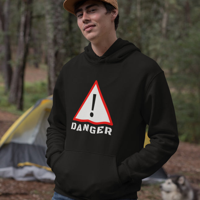 Exclamation Mark Warning Sign Hoodie | Red Triangle Hazard Pullover Hoodie