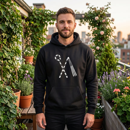 Crook and Flail symbol on black Egyptian pharaoh hoodie.
