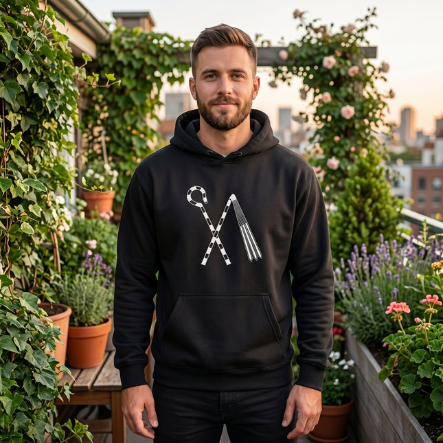 Crook and Flail symbol on black Egyptian pharaoh hoodie.