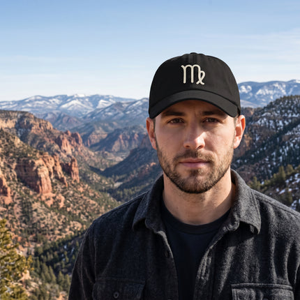 Black embroidered Virgo zodiac symbol baseball cap. Astrology lover gift.