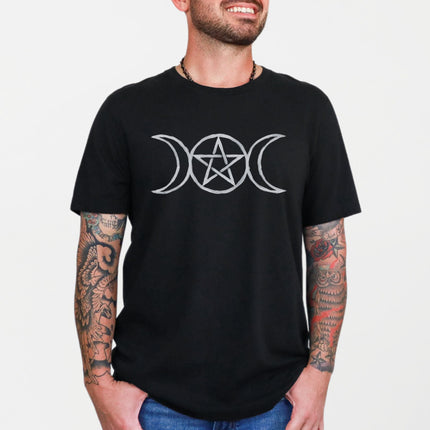 Triple Moon Pentagram T-Shirt | Wiccan Goddess Witchy Unisex Tee Shirt Design