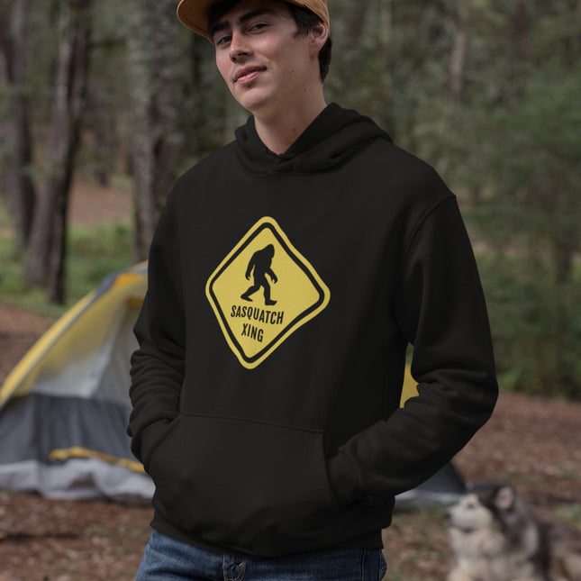 Sasquatch Xing Warning Sign Hoodie | Bigfoot Crossing Funny Pullover Hoodie
