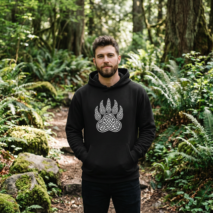 Celtic Knotwork Bear Paw Hoodie - Pagan Spirit Animal Pullover Fleece