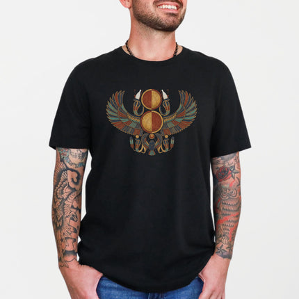 Egyptian Winged Scarab Sun Disk T-Shirt | Ancient Mythology Graphic Tee