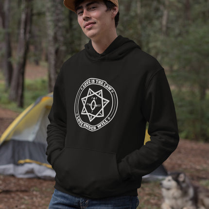 Star of Babalon love is the law hoodie with unisex pullover graphic print.