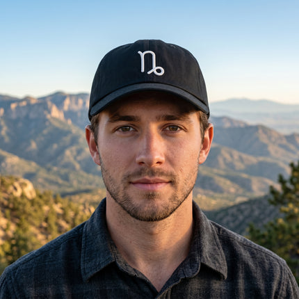 Embroidered Capricorn zodiac sign baseball cap.