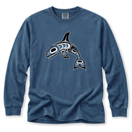 Formline Whale Long Sleeve T-Shirt | Curved Red and White Design Tee