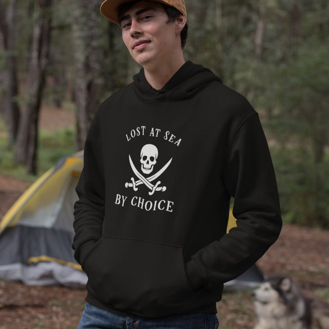 Lost At Sea By Choice Pirate Hoodie | Skull Swords Nautical Pullover Sweatshirt