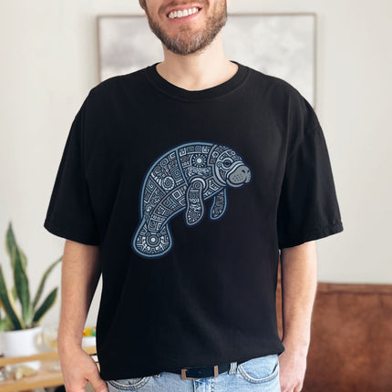 Mayan Manatee Geometric T-Shirt | Tribal Ocean Animal Unisex Unisex Tee
