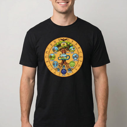 Norse Yggdrasil Nine Worlds Tree T-Shirt | Nine Realms Runes Midgard Serpent