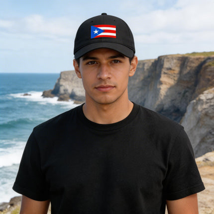 Black baseball cap featuring the Puerto Rico flag.