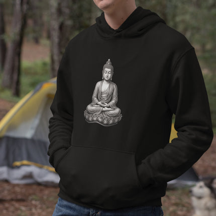 Meditating Buddha seated on a lotus flower, symbolizing peace, zen, and spiritual enlightenment.