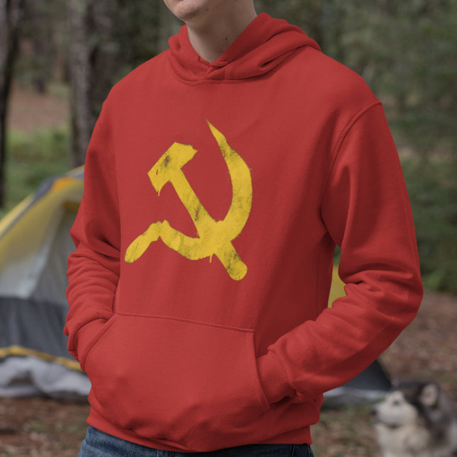 Yellow Distressed Hammer & Sickle Hoodie | Soviet Communism Symbol Hoodie