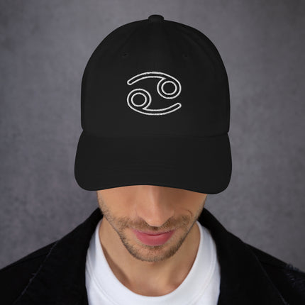 Embroidered Cancer zodiac sign baseball cap featuring astrological horoscope design.