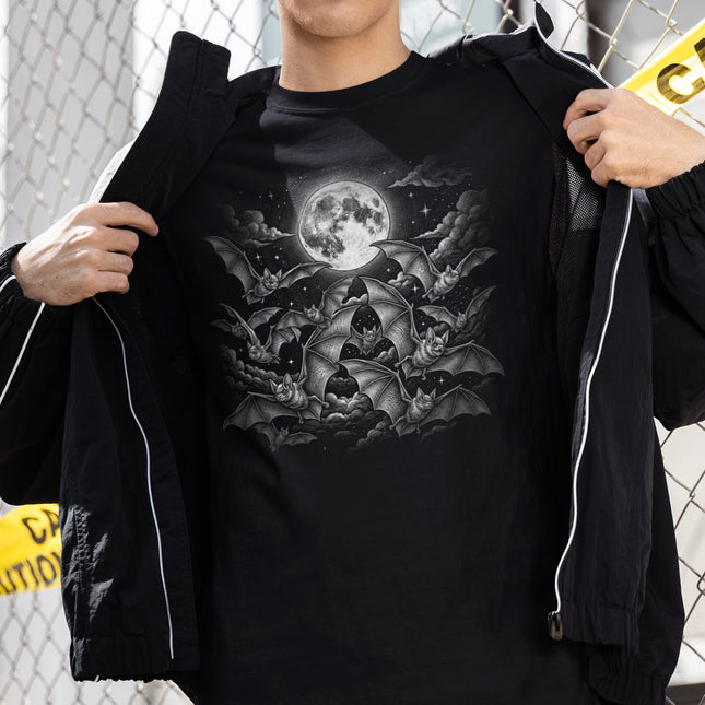 Flying Bats & Full Moon T-Shirt | Gothic Night Sky Graphic Tee