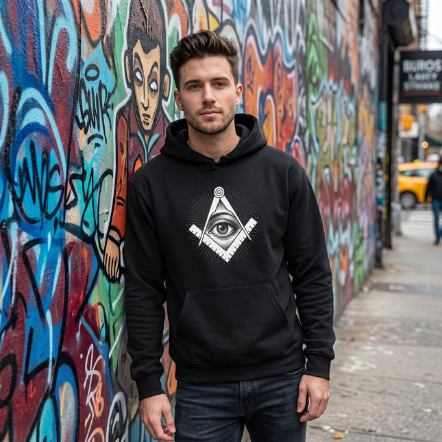 All-Seeing Eye Square and Compass Hoodie | Esoteric Symbolism Pullover