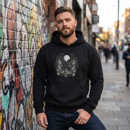 Moon Black Roses Hoodie | Witchy Aesthetic Celestial Design