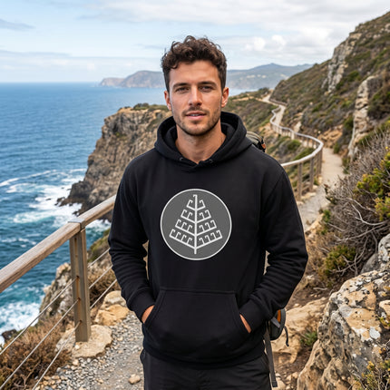Yggdrasil World Tree graphic on a black Norse mythology pullover hoodie.