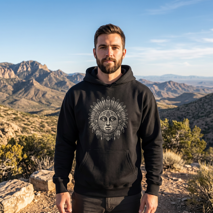 Tribal Lunar Mask Sacred Geometry Graphic Hoodie - Bohemian Style