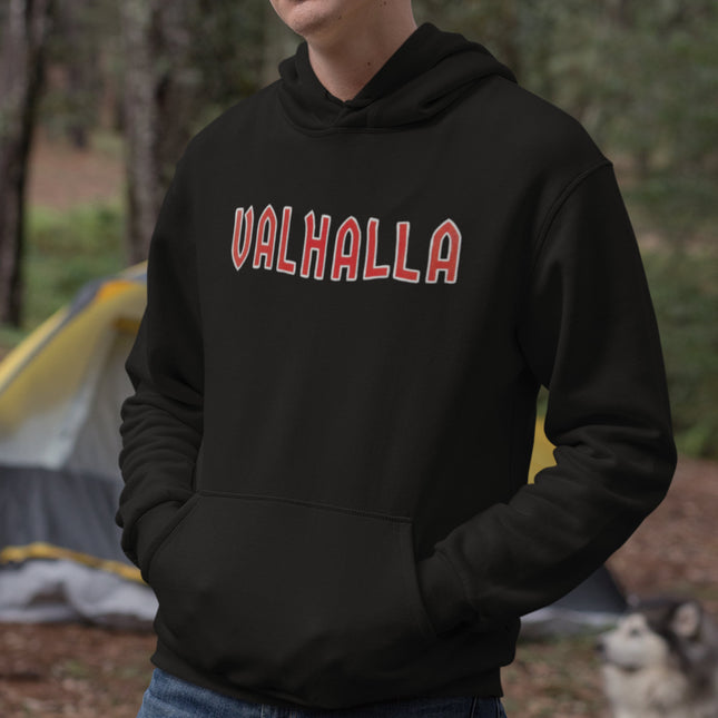Valhalla Norse Mythology Hoodie | Viking Text Graphic Pullover Hoodie