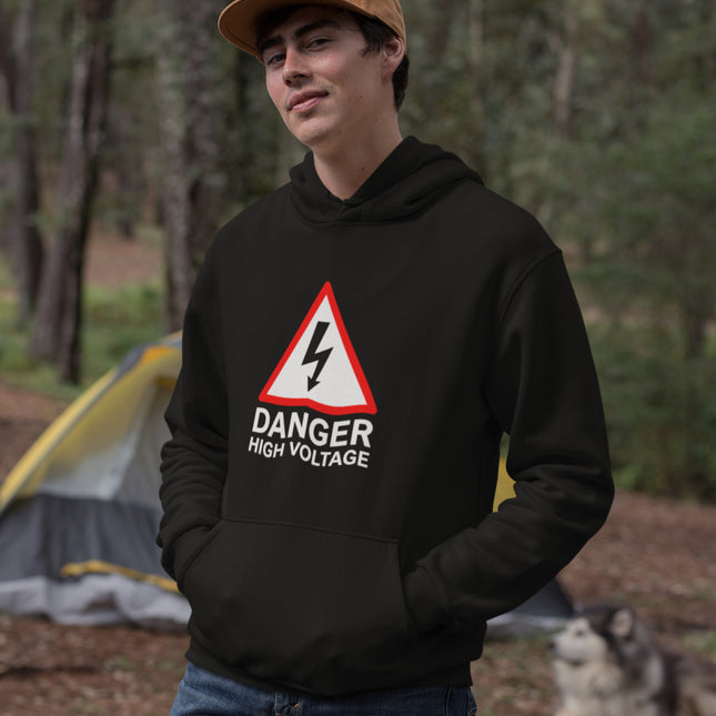 Danger High Voltage Warning Sign Hoodie | Electrical Safety Graphic Pullover