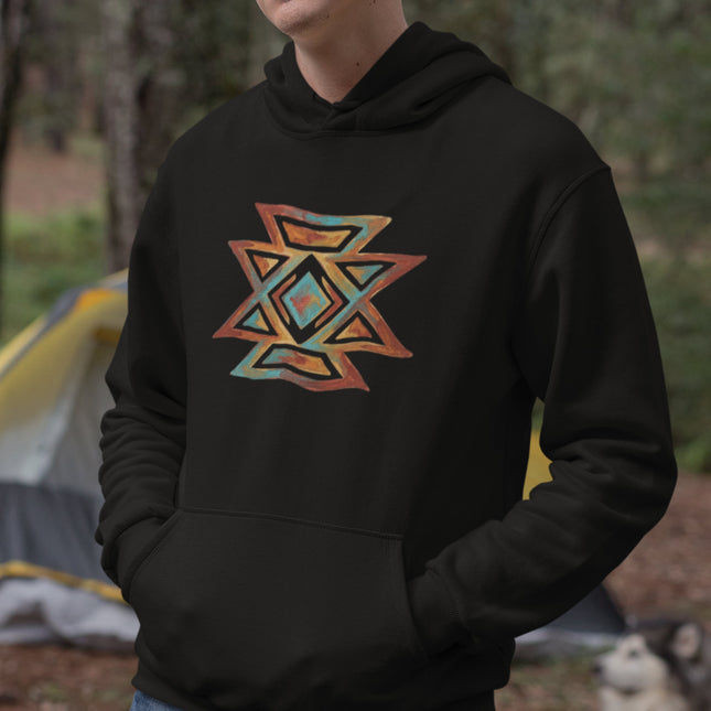 Native American Geometric Symbol Hoodie | Southwestern Art Pullover Hoodie