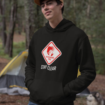 Headbanging Zone Stay Clear metal rock music graphic pullover fleece hoodie.