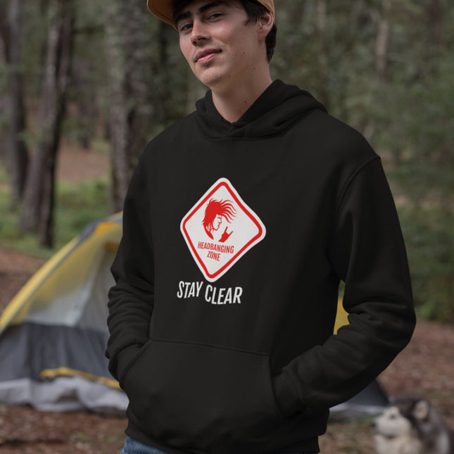 Headbanging Zone Stay Clear Hoodie | Metal Rock Music Graphic Pullover Fleece