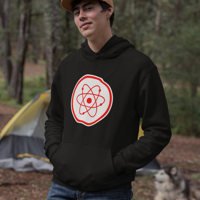 Radiation Atom Red Symbol Hoodie | Science Physics Graphic Pullover Hoodie
