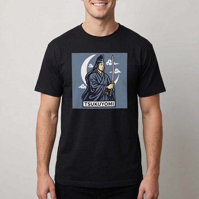 Tsukuyomi Japanese Moon God Graphic T-Shirt | Sword & Crescent Moon | V1