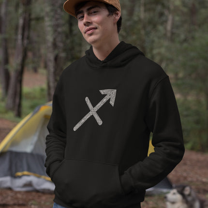 Sagittarius zodiac arrow hoodie featuring a Celtic knot design.