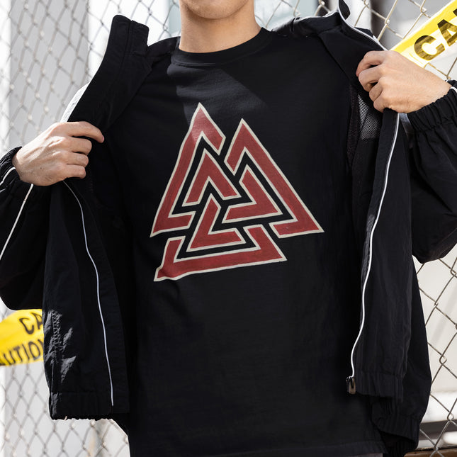 Red Valknut Viking Symbol T-Shirt | Norse Mythology Graphic Tee